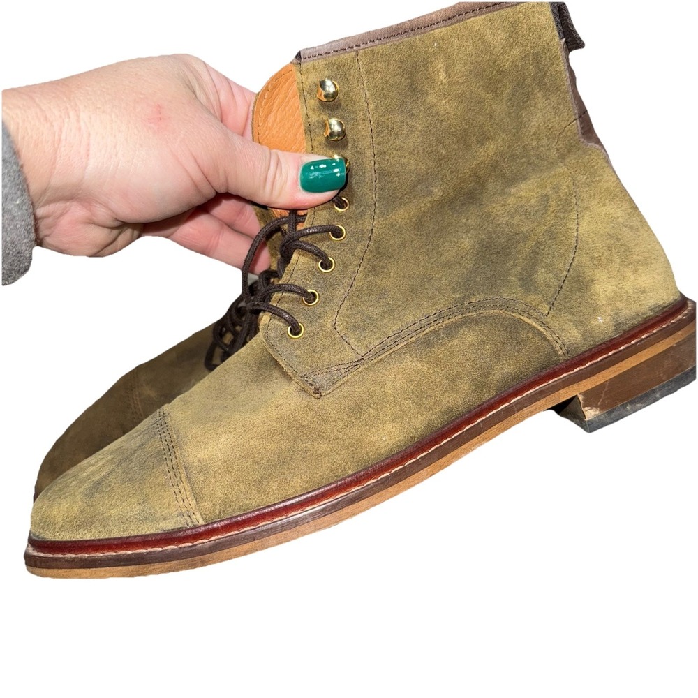 Shoe The Bear Curtis Khaki Green Waxed Suede Leather Boots Size 9 US 42 Portugal